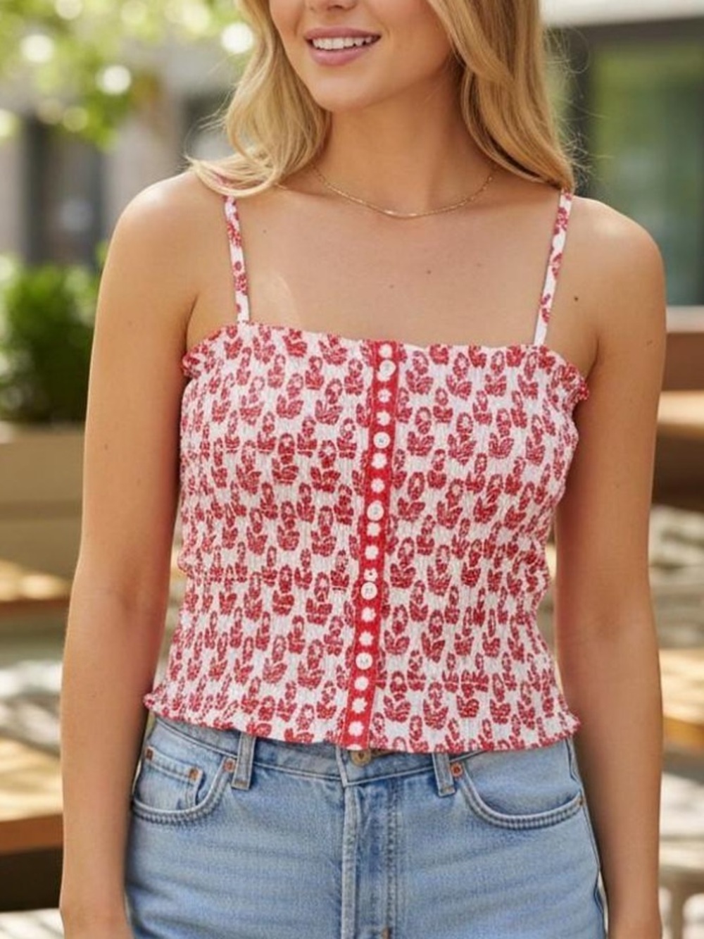 Roller Rabbit Red Floral Smocked Cami h
